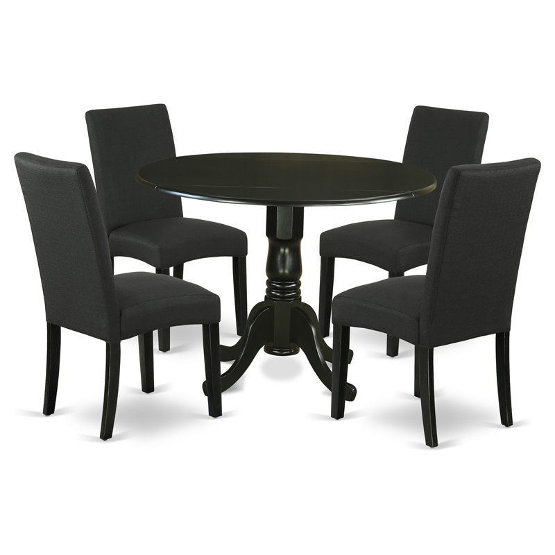 Pemberly Row 5-Piece Dining Set with Black Round Table and Fabric Seats