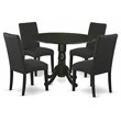 Pemberly Row 5-Piece Dining Set with Black Round Table and Fabric Seats