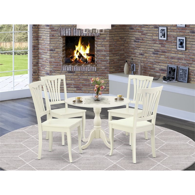 Pemberly Row 5-Piece Traditional Dining Set in White Linen Finish