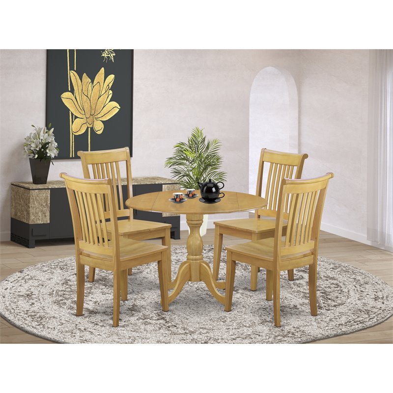Pemberly Row 5-Piece Rustic Oak Wood Dining Set with Slatted Back