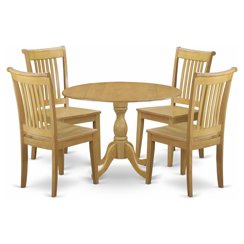 Pemberly Row 5-Piece Rustic Oak Wood Dining Set with Slatted Back