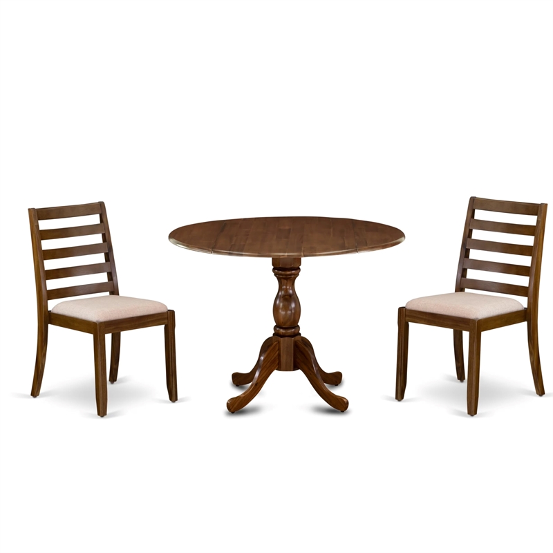 Pemberly Row 3-Piece Mid Century Dining Set in Walnut and Tan Linen