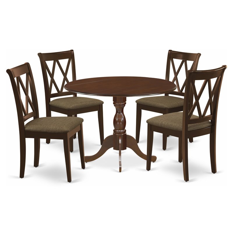 Pemberly Row 5-Piece Mahogany Dining Set with Linen Seat Chairs