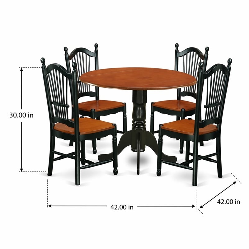 Pemberly Row 5-Piece Wood Dining Set with Round Drop-Leaf Table in Black Cherry