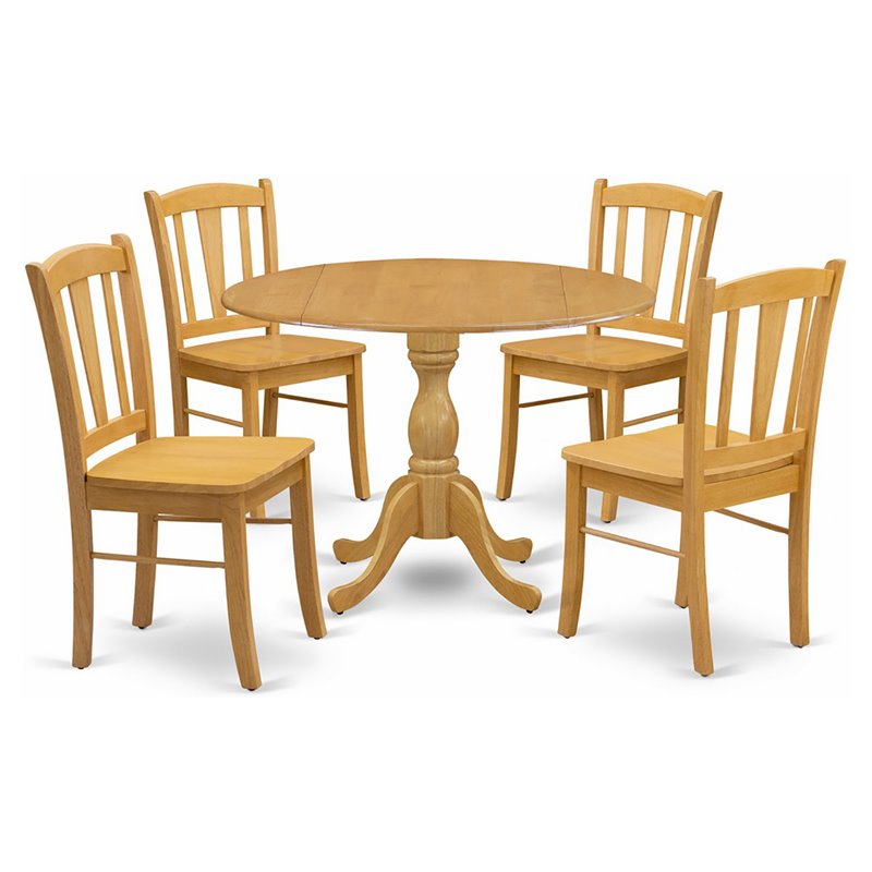 Pemberly Row 5-Pc Asian Solid Wood Dining Set in Oak Finish