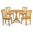 Pemberly Row 5-Pc Asian Solid Wood Dining Set in Oak Finish