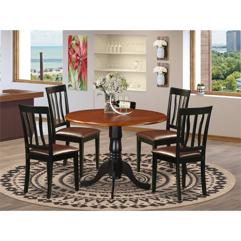 Pemberly Row 5-Piece Wood Dining Table Set in Black and Cherry