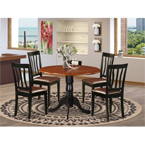 Pemberly Row 5-Piece Wood Dining Table Set in Black and Cherry