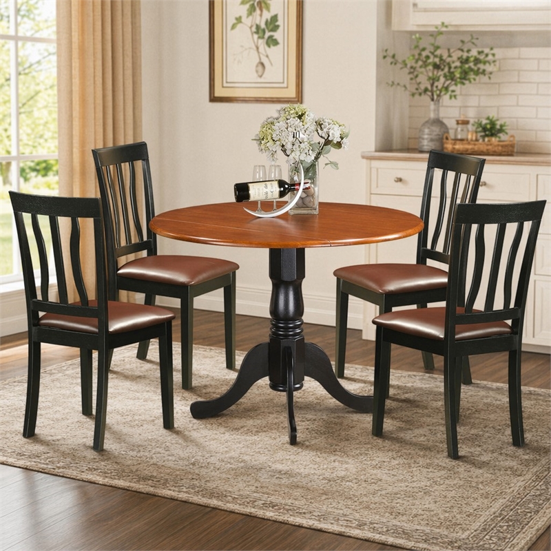 Pemberly Row 5-Piece Wood Dining Table Set in Black and Cherry