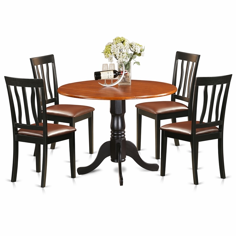 Pemberly Row 5-Piece Wood Dining Table Set in Black and Cherry