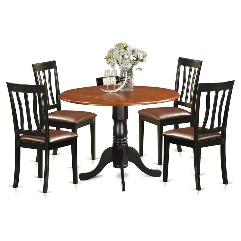 Pemberly Row 5-Piece Wood Dining Table Set in Black and Cherry