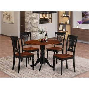 Pemberly Row 5-Piece Round Wood Dining Table Set in Black and Cherry