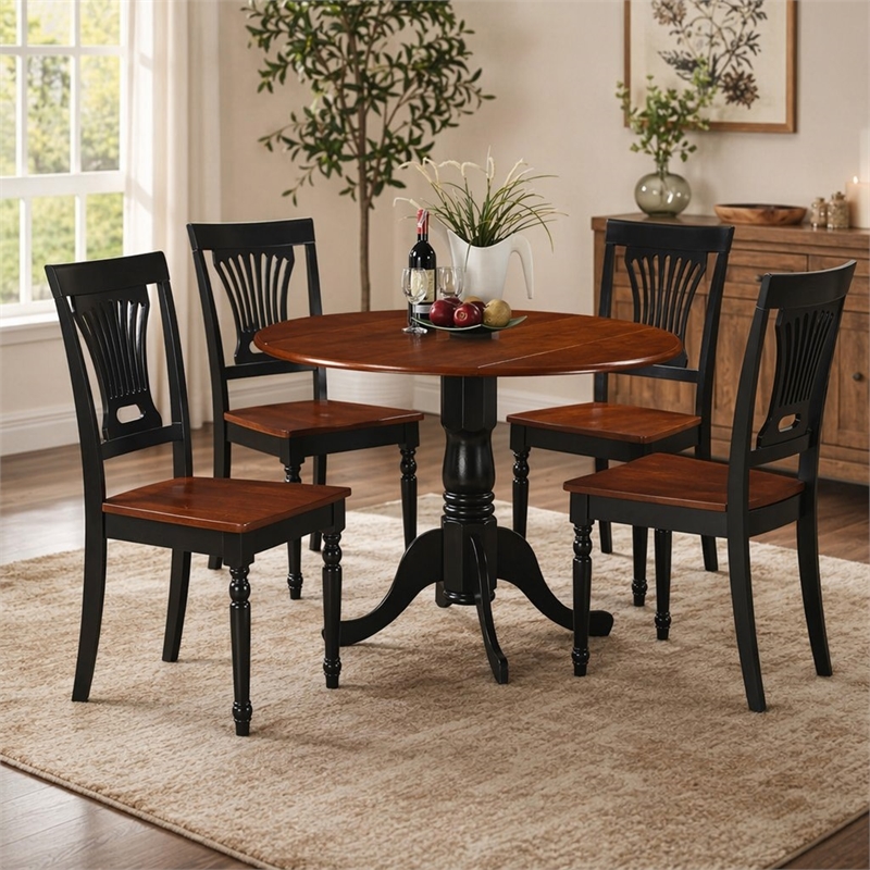Pemberly Row 5-Piece Round Wood Dining Table Set in Black and Cherry