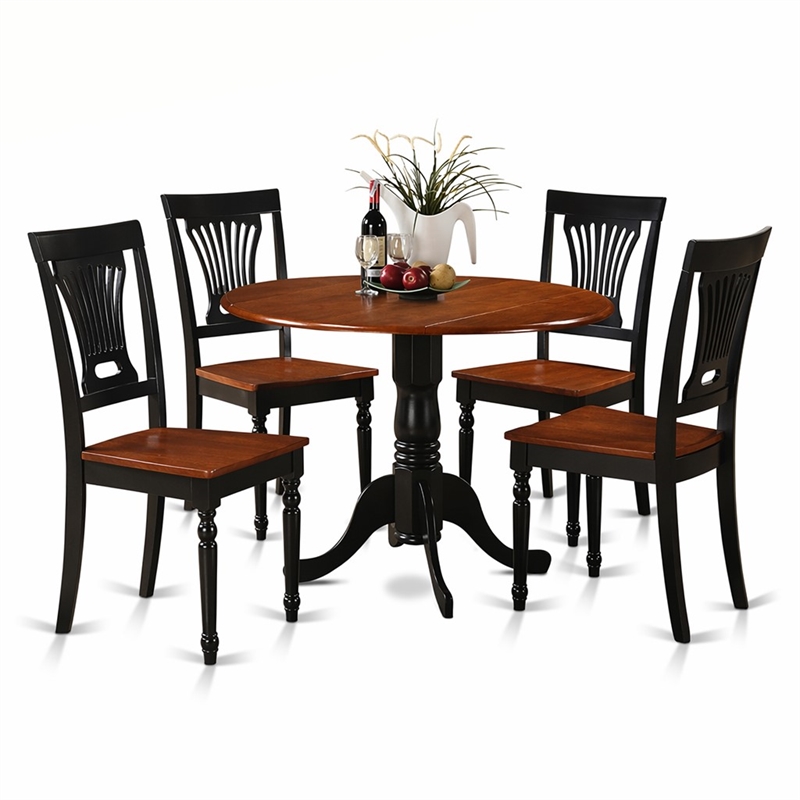 Pemberly Row 5-Piece Round Wood Dining Table Set in Black and Cherry