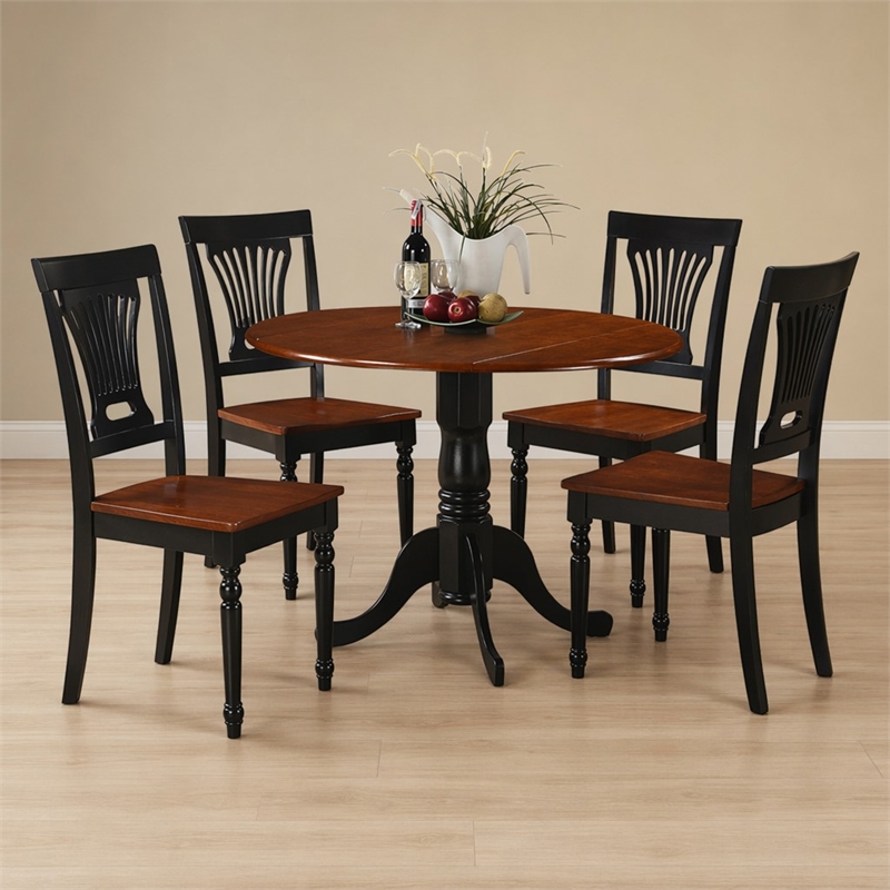 Pemberly Row 5-Piece Round Wood Dining Table Set in Black and Cherry