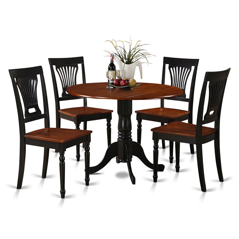 Pemberly Row 5-Piece Round Wood Dining Table Set in Black and Cherry