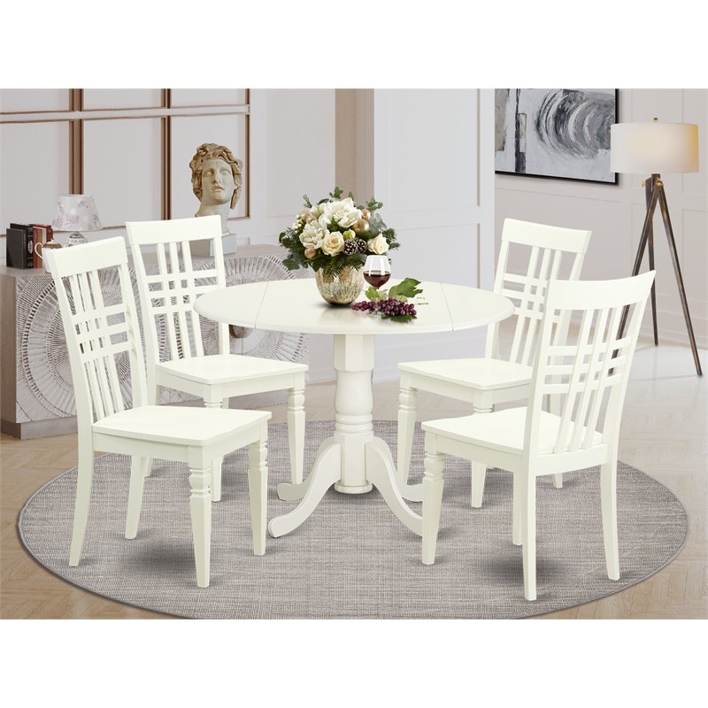 Pemberly Row 5-Piece Wood Dining Table Set in Linen White Finish