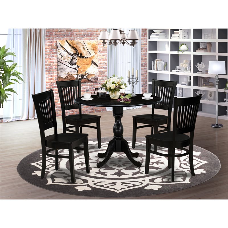 Pemberly Row 5-Piece Wood Dining Set with Slatted Chairs in Black