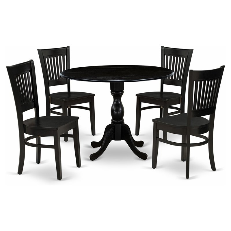 Pemberly Row 5-Piece Wood Dining Set with Slatted Chairs in Black