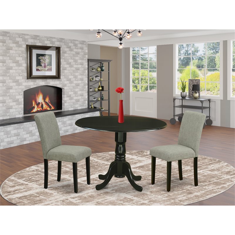 Pemberly Row 3-Piece Wood Dining Set with Parson Chairs in Black/Shitake