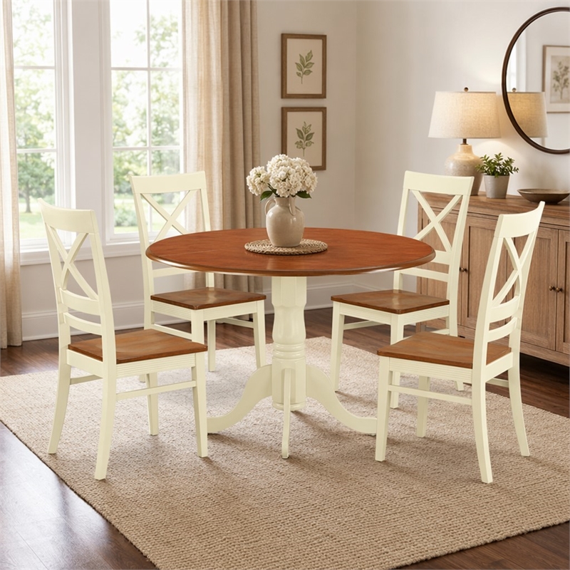 Pemberly Row 5-Piece Dining Set in Buttermilk Cherry Wood