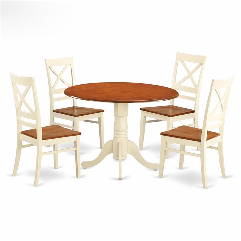 Pemberly Row 5-Piece Dining Set in Buttermilk Cherry Wood