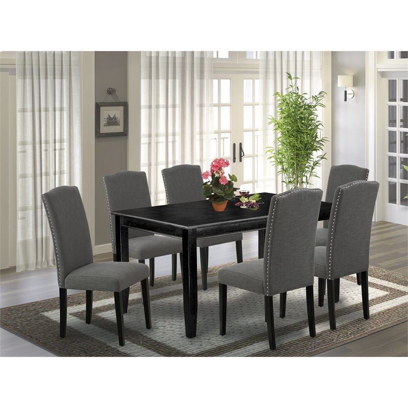 Pemberly Row 7-Piece Wood Dining Set in Black/Dark Gotham Gray