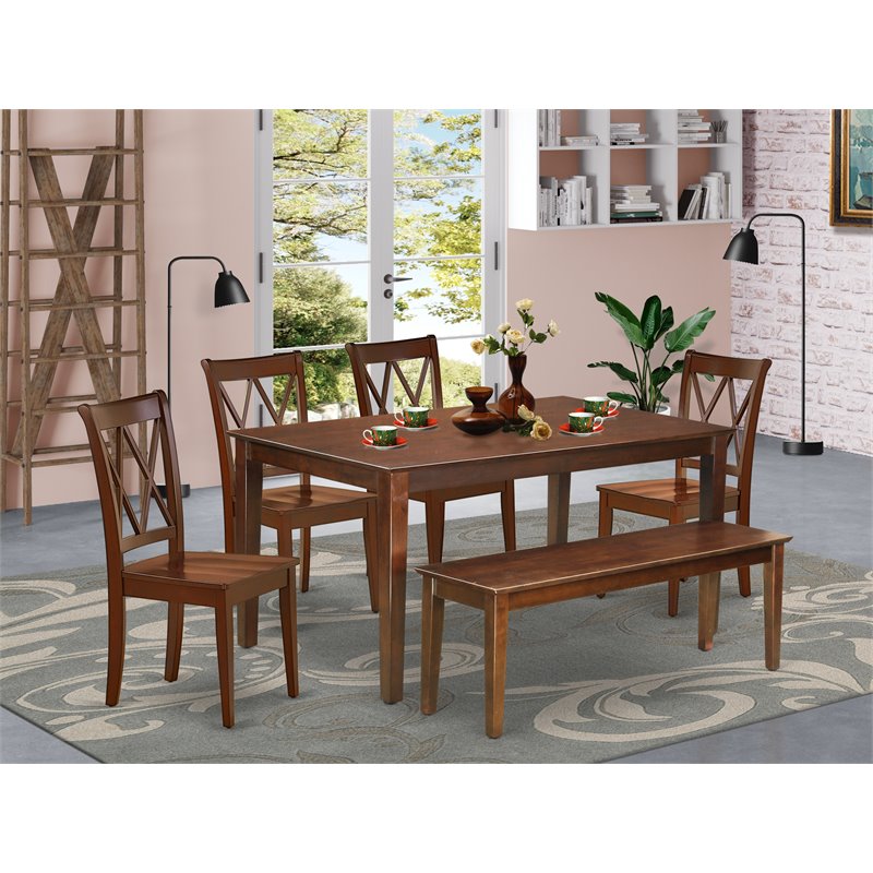 Pemberly Row 6-Piece Wood Dining Set with X-Back Chairs in Mahogany