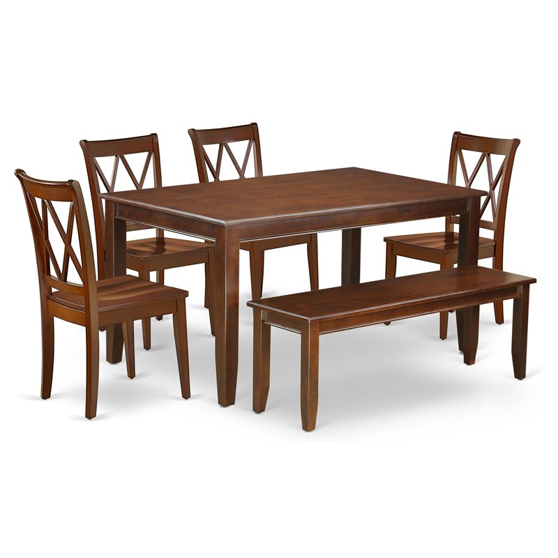 Pemberly Row 6-Piece Wood Dining Set with X-Back Chairs in Mahogany