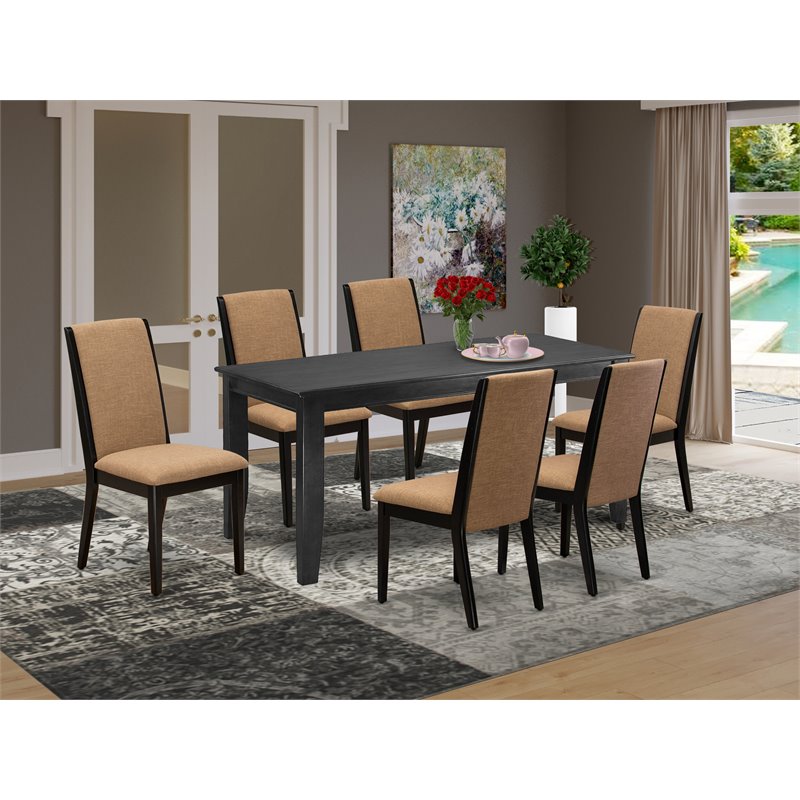 Pemberly Row 7-Piece Dining Table Set with Upholstered Chairs in Black