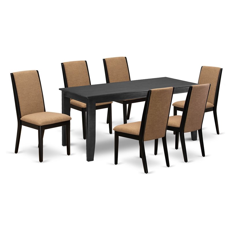Pemberly Row 7-Piece Dining Table Set with Upholstered Chairs in Black