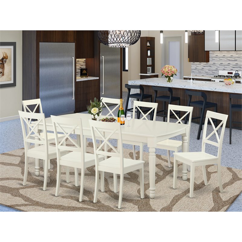 Pemberly Row 9-Piece Wood Dining Set in Linen White Finish