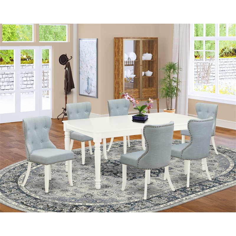 Pemberly Row 7-Piece Wood Dining Set with Linen White and Baby Blue Finish