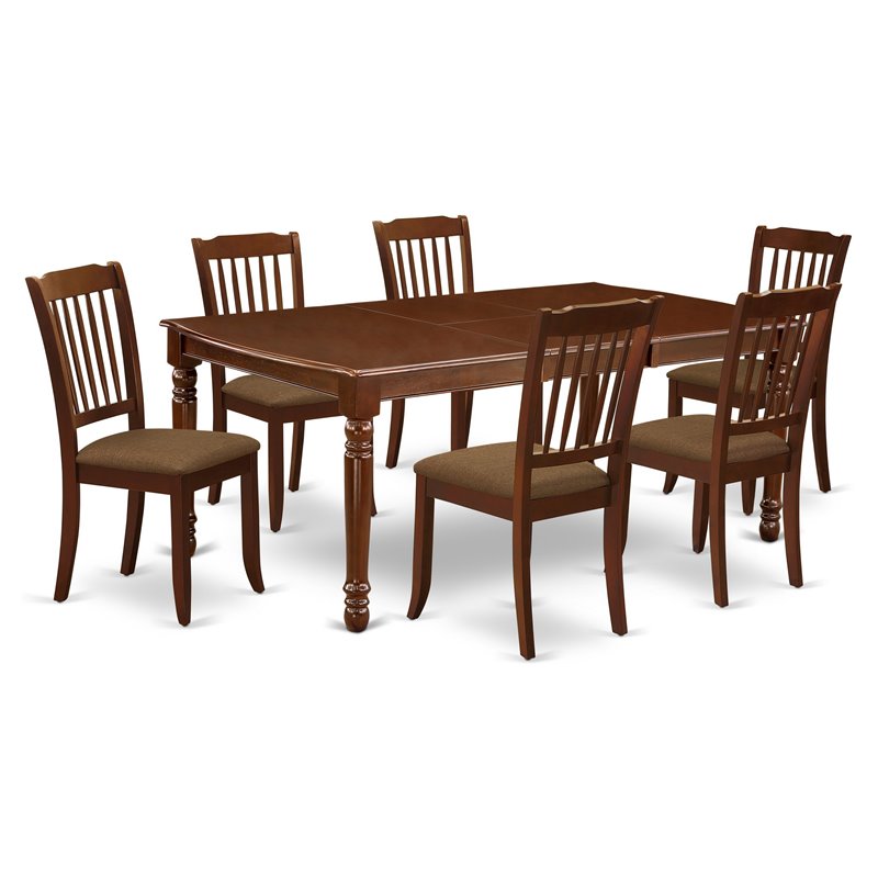 Pemberly Row 7-Piece Wood Dining Set with Fabric Seats in Mahogany