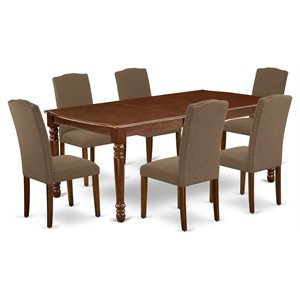 Pemberly Row 7-Piece Wood Dining Set with Parson Chairs in Mahogany