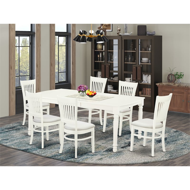 Pemberly Row 7-Piece Wood Dining Set with Linen Seat in White
