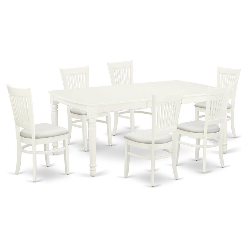 Pemberly Row 7-Piece Wood Dining Set with Linen Seat in White