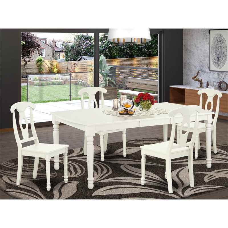 Pemberly Row 5-Piece Wood Dining Set with Panel Back in Linen White