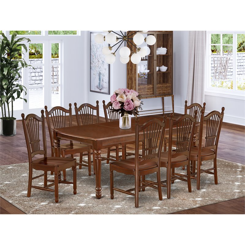 Pemberly Row 9-Piece Mahogany Wood Dining Table Set with Matching Chairs