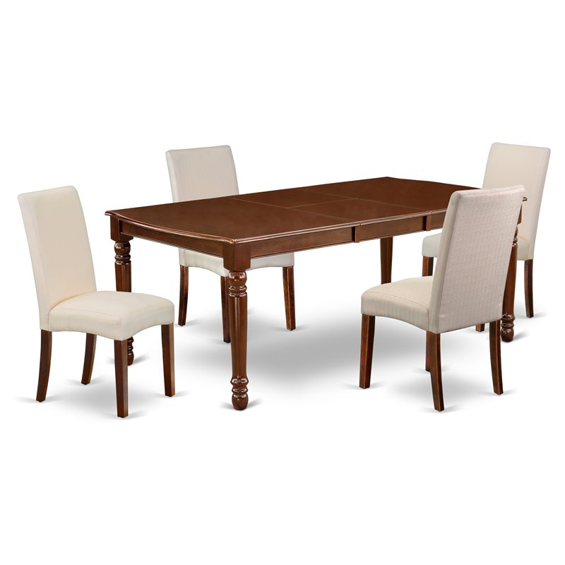 Pemberly Row 5-Piece Asian Hardwood Dining Set in Mahogany & Cream