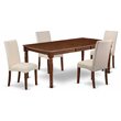Pemberly Row 5-Piece Asian Hardwood Dining Set in Mahogany & Cream