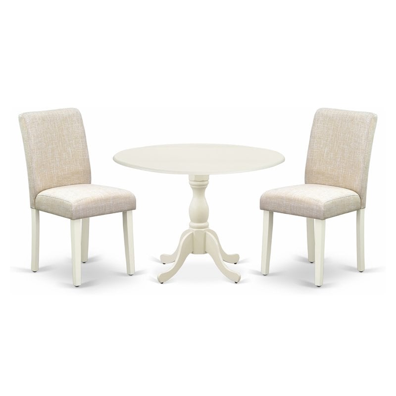 Pemberly Row 3-Piece Wood Dining Set in Linen White and Light Beige