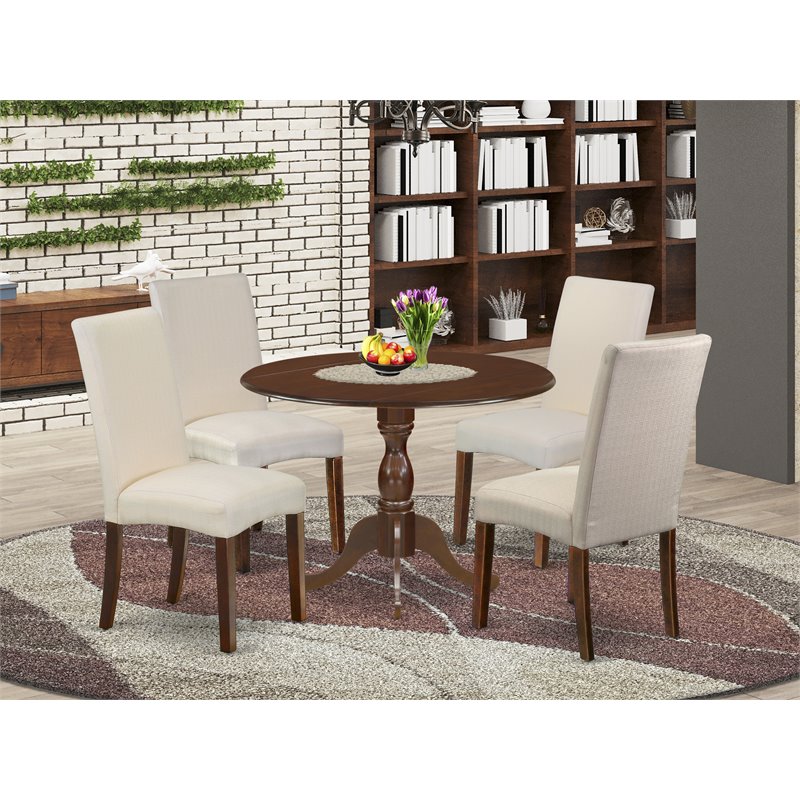 Pemberly Row 5-Piece Wood Dining Set in Mahogany and Cream Finish