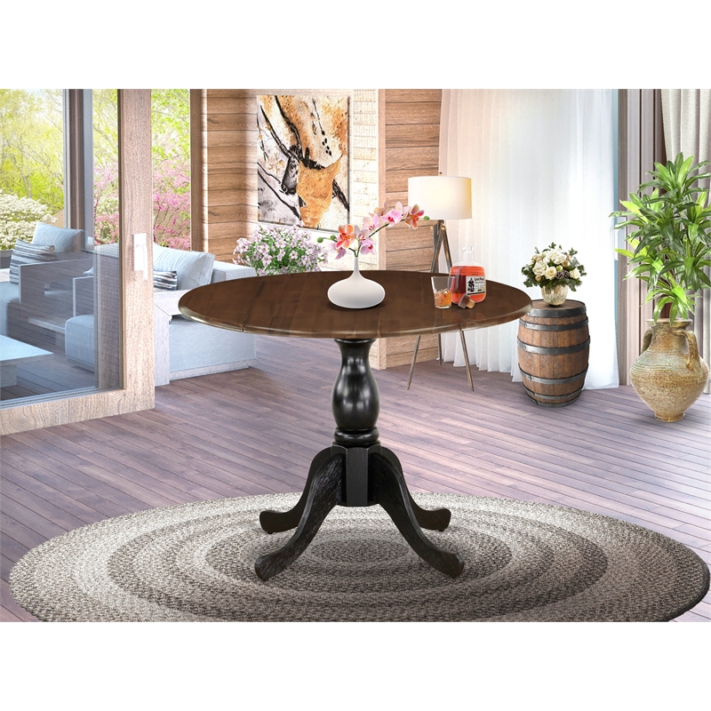 Pemberly Row Round Rubberwood Table with Walnut Top and Black Pedestal