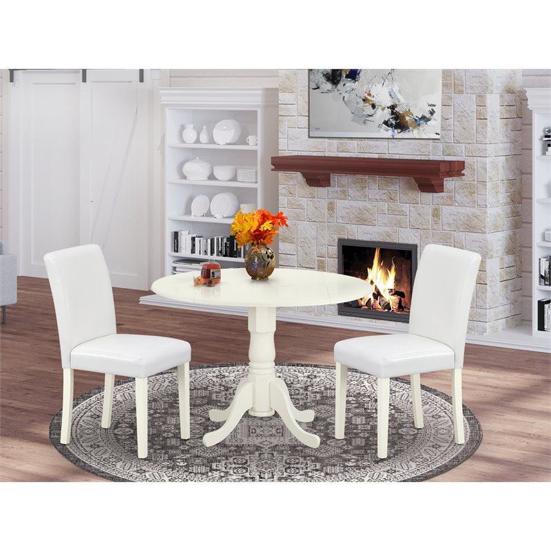 Pemberly Row 3-Piece Wood Dining Set in Linen White and PU Leather