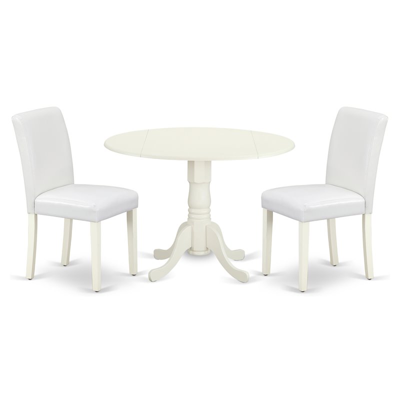 Pemberly Row 3-Piece Wood Dining Set in Linen White and PU Leather