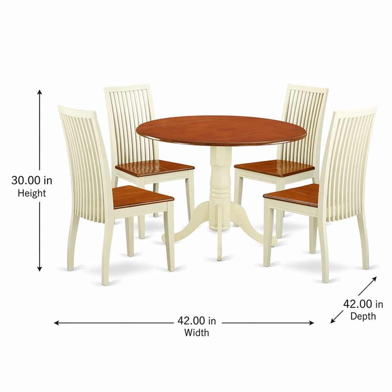 Pemberly Row 5-Piece Dining Set with Round Wood Table in Buttermilk/Cherry