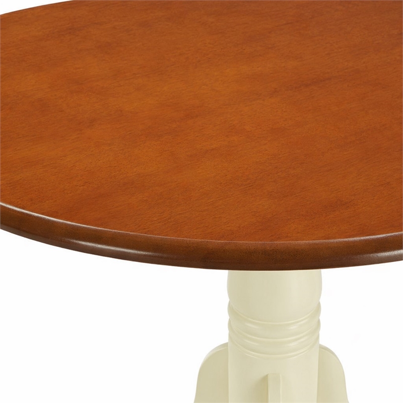 Pemberly Row 5-Piece Dining Set with Round Wood Table in Buttermilk/Cherry