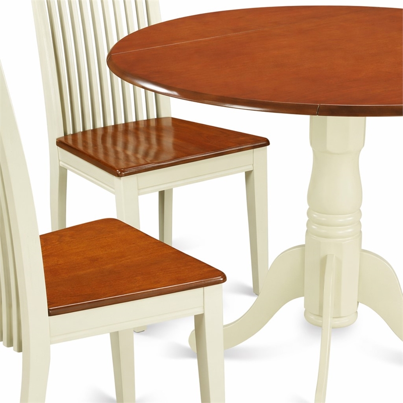 Pemberly Row 5-Piece Dining Set with Round Wood Table in Buttermilk/Cherry