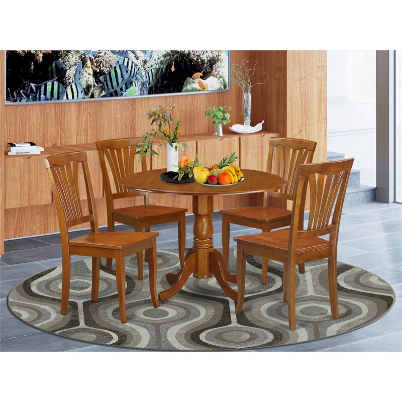 Pemberly Row 5-Piece Wood Dining Table Set in Saddle Brown Finish